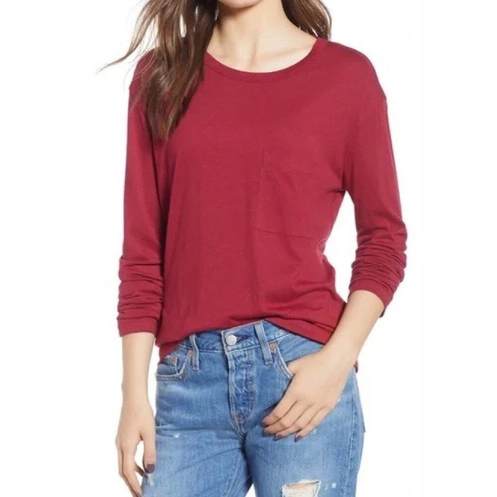 Nordstrom's bp Red Rumba Slouch Pocket Long Sleeve Tee Size Medium